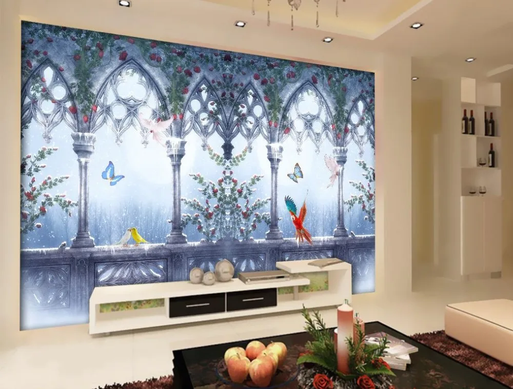 

Custom 3D Mural Wallpaper TV Backdrop Continental arches romantic snow 3d Photo Wallpaper Home Decoration