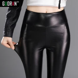 New Winter Warm Pants & Capris Women PU Leather Thick Velvet Stretch Slim Pencil Pants Elasitc Trousers clothes 4XL