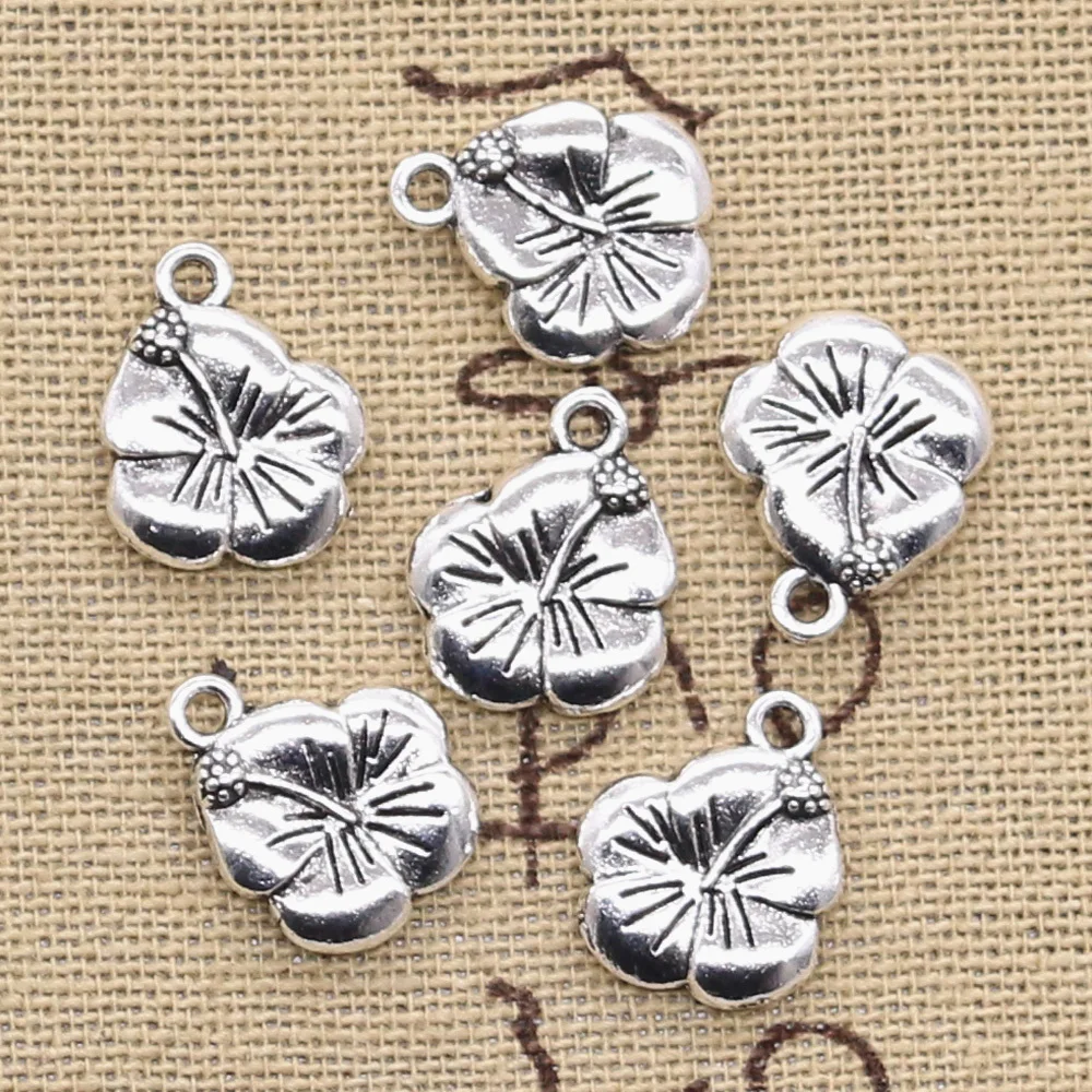 

20pcs Charms Double Sided Flower 16x13mm Antique Silver Color Plated Pendants Making DIY Handmade Tibetan Silver Color Jewelry