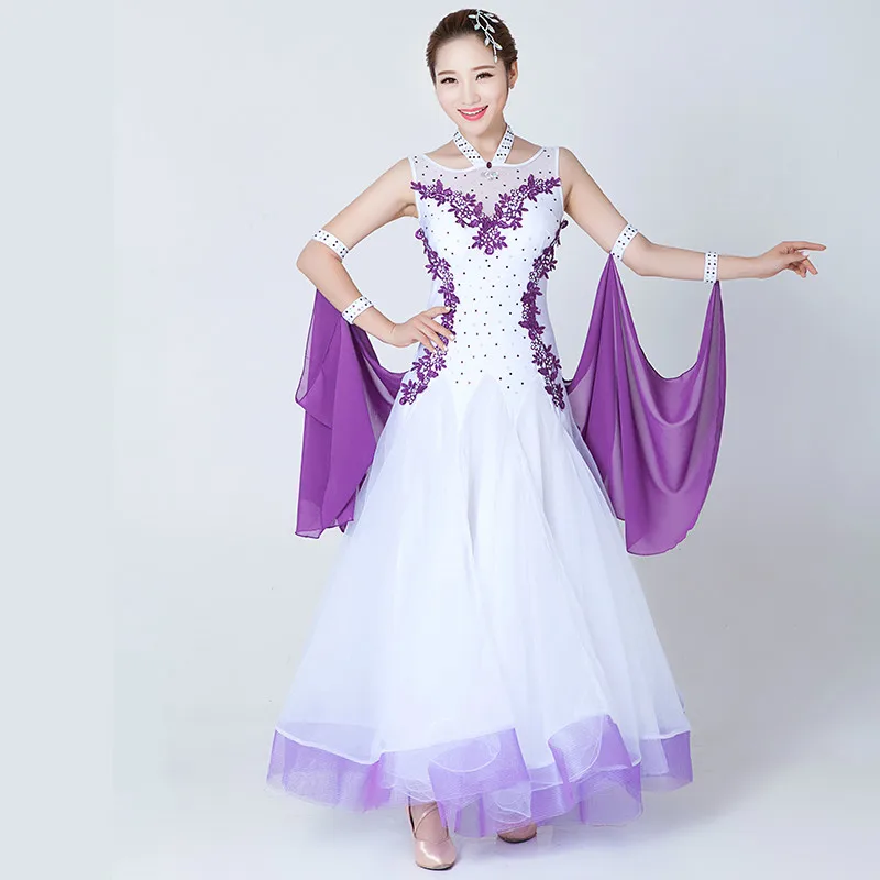 Female International Standard Ballroom Dance Skirt Women Slim Waltz Tango Dance Dress White Black Modern Dance Dress Flamenco 18