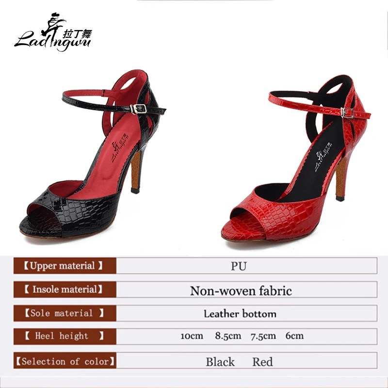 Ladingwu New Salsa Shoes Dance  Women's High Heel Shoes Sandals 10cm  Party Performance women Latin Dance Shoes Red Black PU