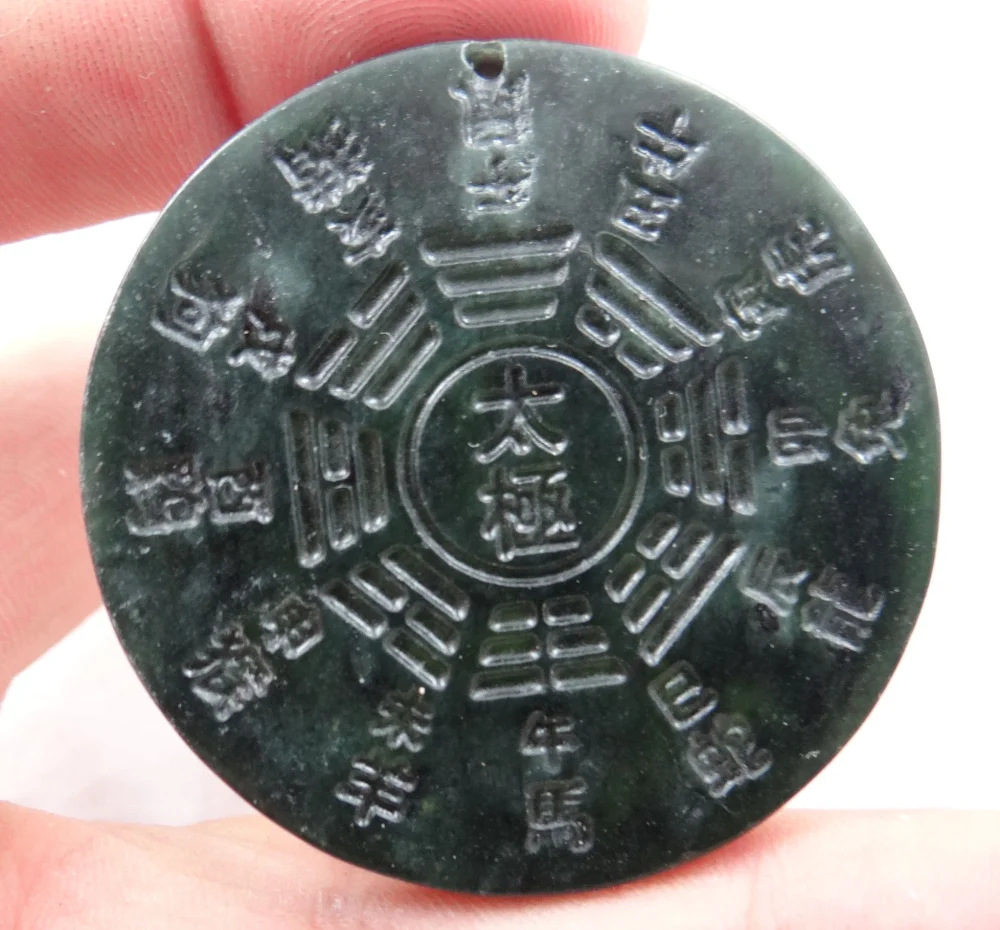 47*47Wholesale natural Chinese black green stone hand-carved statue of gossip amulet pendant necklace Jewelry Making