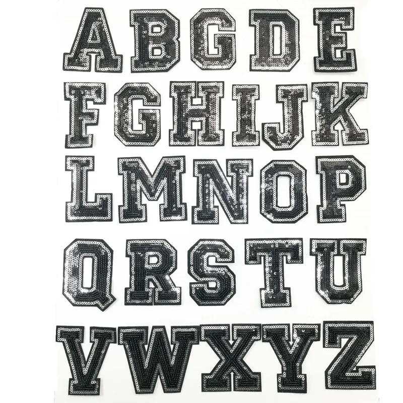 Sequins Alphabet Letter Patch For T-shirt Sweater Iron On Garment Accessories Embroidered Applique Decoration Repair Patches