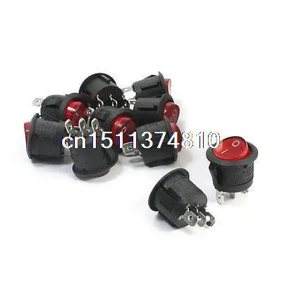 10 x AC 250V 6A 125V 10A 19mm Mounting Dia Red Round Sign SPDT Rocker Switches