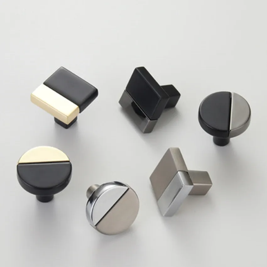 Modern Simple Fashion Two color Square Round Drawer Cupboard Knob Pull Silver Chrome Black Kitchen Cabinet Door Handle Knob