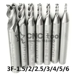 7Pcs End Mill HSS 3 Flutes 1.5mm/2mm/2.5mm/3mm/4mm/5mm/6mm Diameter Milling Cutter Straight Shank Router Bit Set CNC Tools