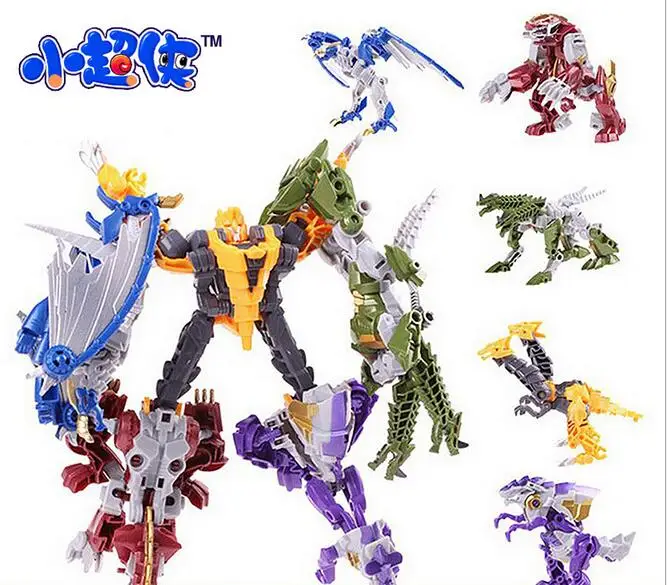 

5 stlyes/lot 5 in 1 Dinosaur Transformation Toys Plastic Robot Action Figure dinosaur Toy Model Gifts For Boy&Kids