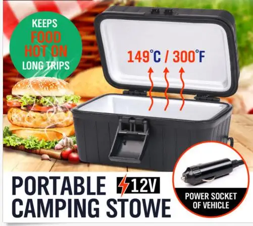 

Car electric food heating lunch box heated stove for Car Boat Truck Caravan Camping +deep lid +carry handle +keep foods hot long