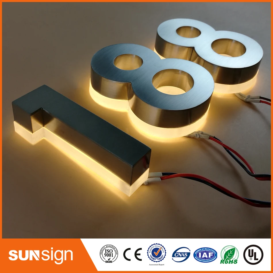 H 35Cm Custom Rvs Led Backlit Huisnummer Licht Borden
