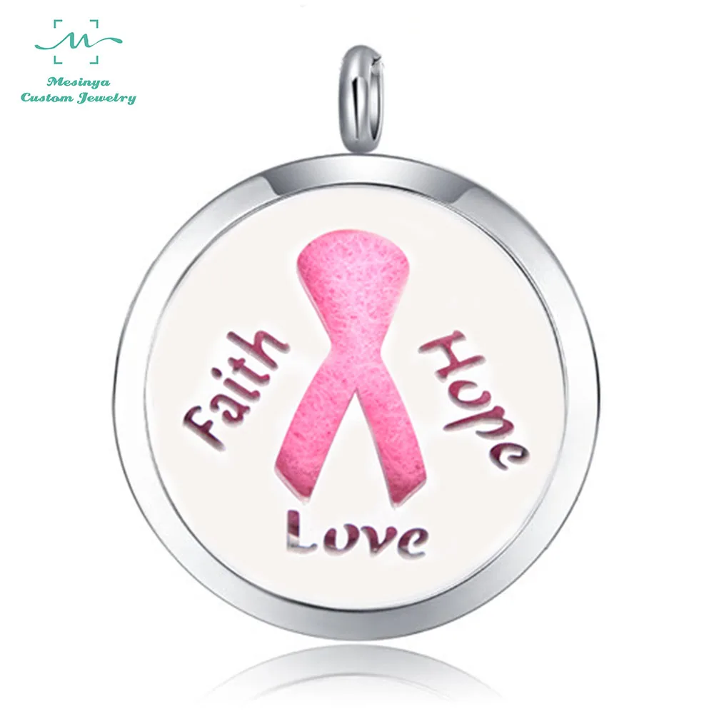 10pcs Ribbon Awareness Faith Hope Love (25mm) Aromatherapy /316L stainless steel Essential Oils Diffuser Locket pendant Necklace