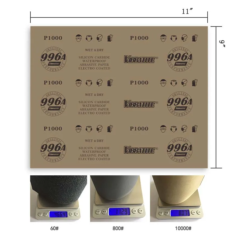 Papel de lija abrasivo de carburo de silicio, 9 "x 11", 60 a 10000 granos, húmedo/seco para pulir, acabado de muebles de madera automotriz, 10 hojas