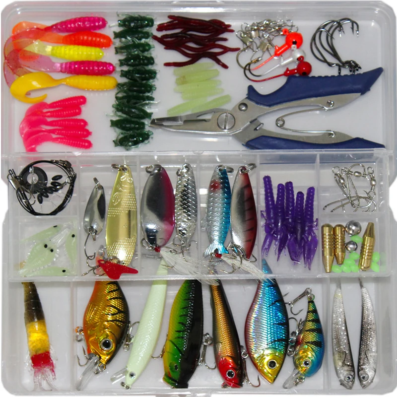 2017 New 73/100/132pcs Fishing Lure Kit Mixed Minnow/Popper Spinner Spoon Lures With Hook Isca Artificial Bait Fish Set Pesca