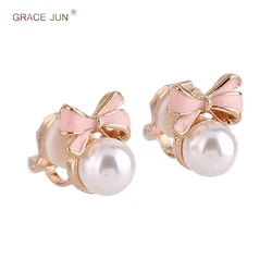 GRACE JUN 8 Colors Choose Fashion Bowknot Shape Clip on Earrings No Pierced for Girl Party Prom Gorgeous Small Pierced Earrings