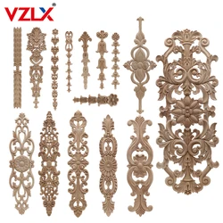 Unpainted Wood Oak Carved Wave Flower Onlay Decal Corner Applique for Home Furniture Decor Decorative Wood Carved Long Applique