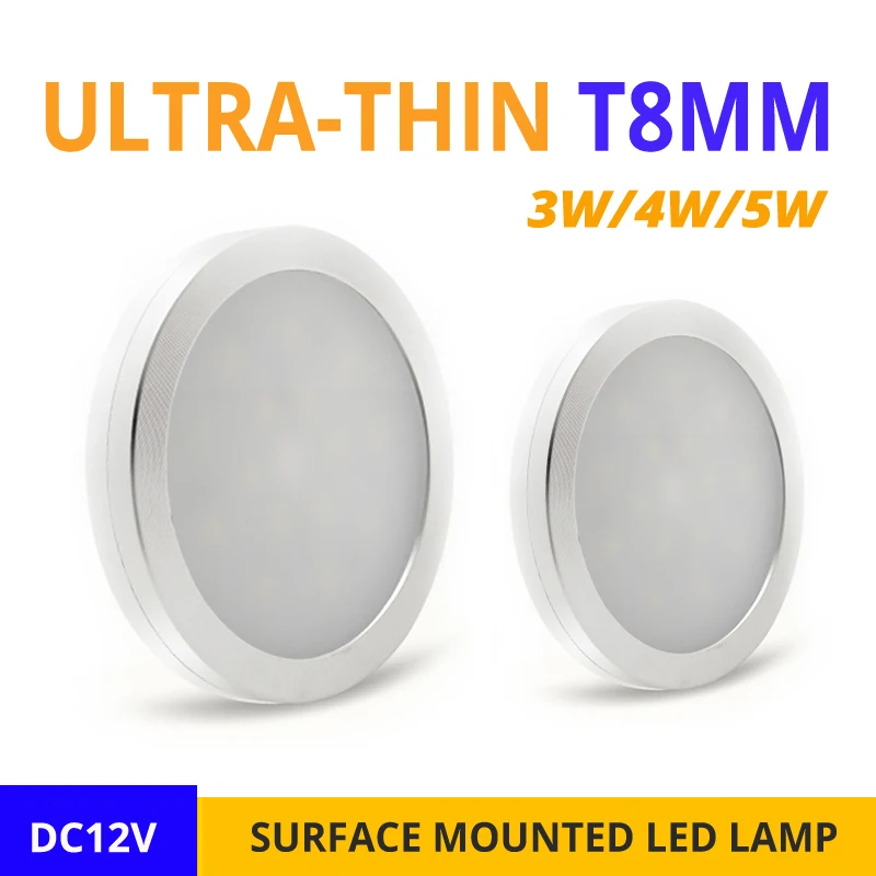 12PCS Ultrathin T8MM 3W/4W/5W LED Ceiling Spotlight Indoor Home Cabinets DC12V Surface Mounted Small Panel Lamps 5-Year Warranty