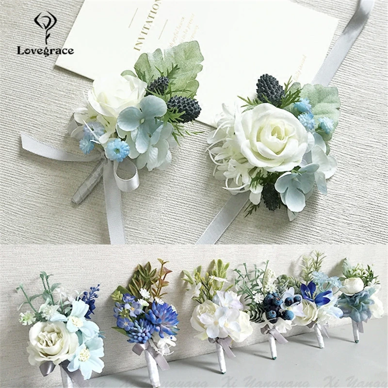 Lovegrace 4 PCS Handmade แต่งงาน Corsage ดอกไม้ Boutonniere Lot ผ้าไหมดอกไม้ Lapel Pins สำหรับบุรุษชุดเจ้าสาวอุปกรณ์เสริม