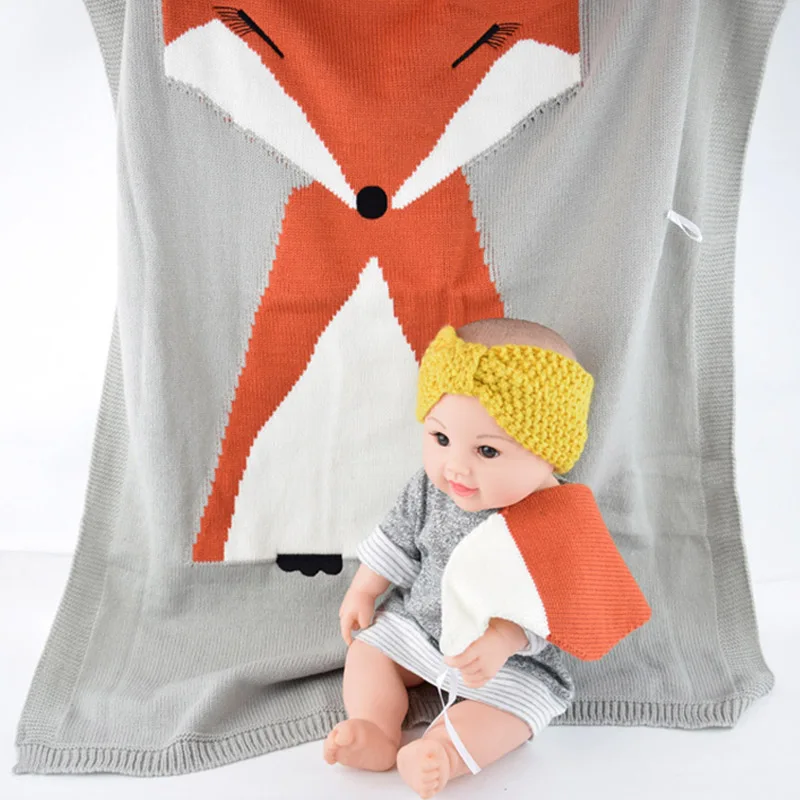 

Lovely Fox Baby Blanket Portable Wool Quilt Baby Knitting Blanket Air-condition Blanket Swaddling Sleeping Playing Crawling Mat