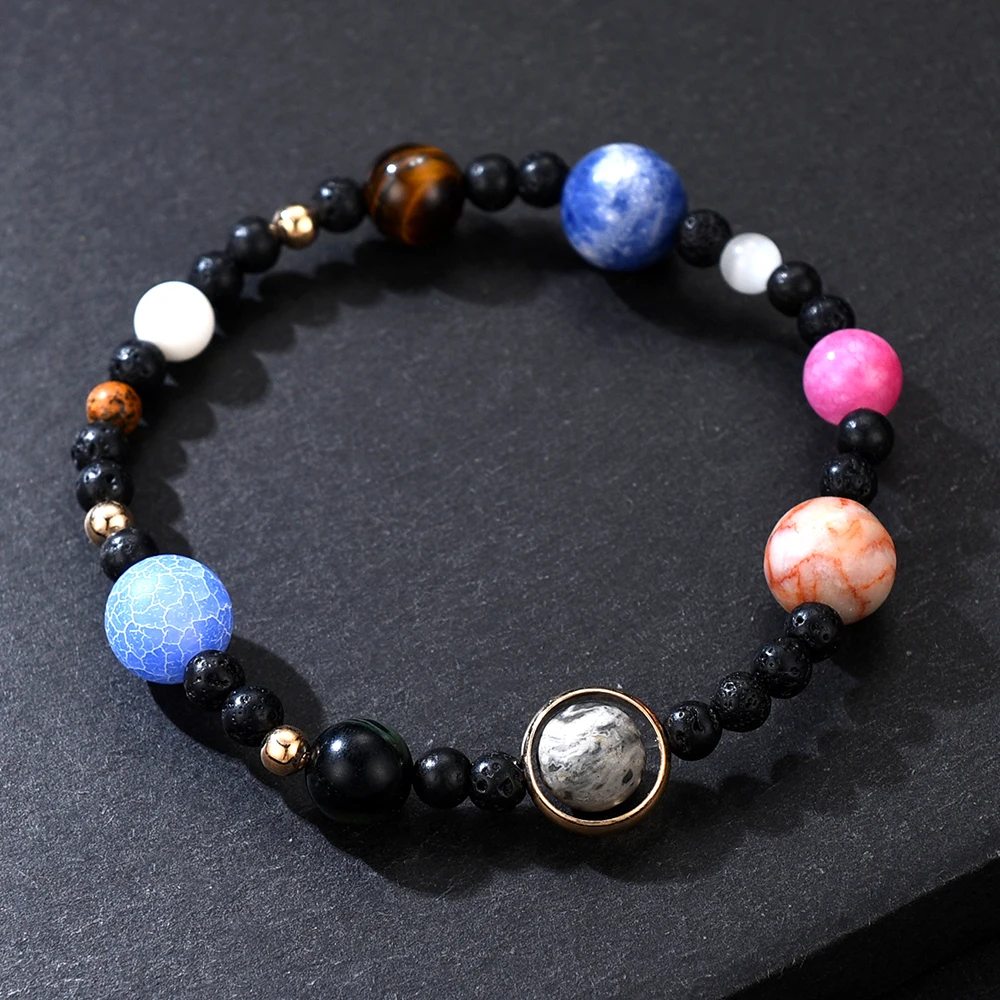Charm Solar System 9 Planets Universe Stars Men Natural Stones Beaded Galaxy Strand Bracelets For Women Saturn Pluto Earth Moon