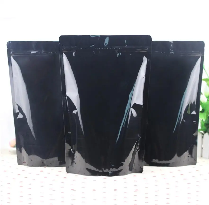 100 Pack, Big Size Glossy Black Aluminum Foil Bag Stand Up Zipper Bag Resealable Retail Food Bag Storage Bag Pouch