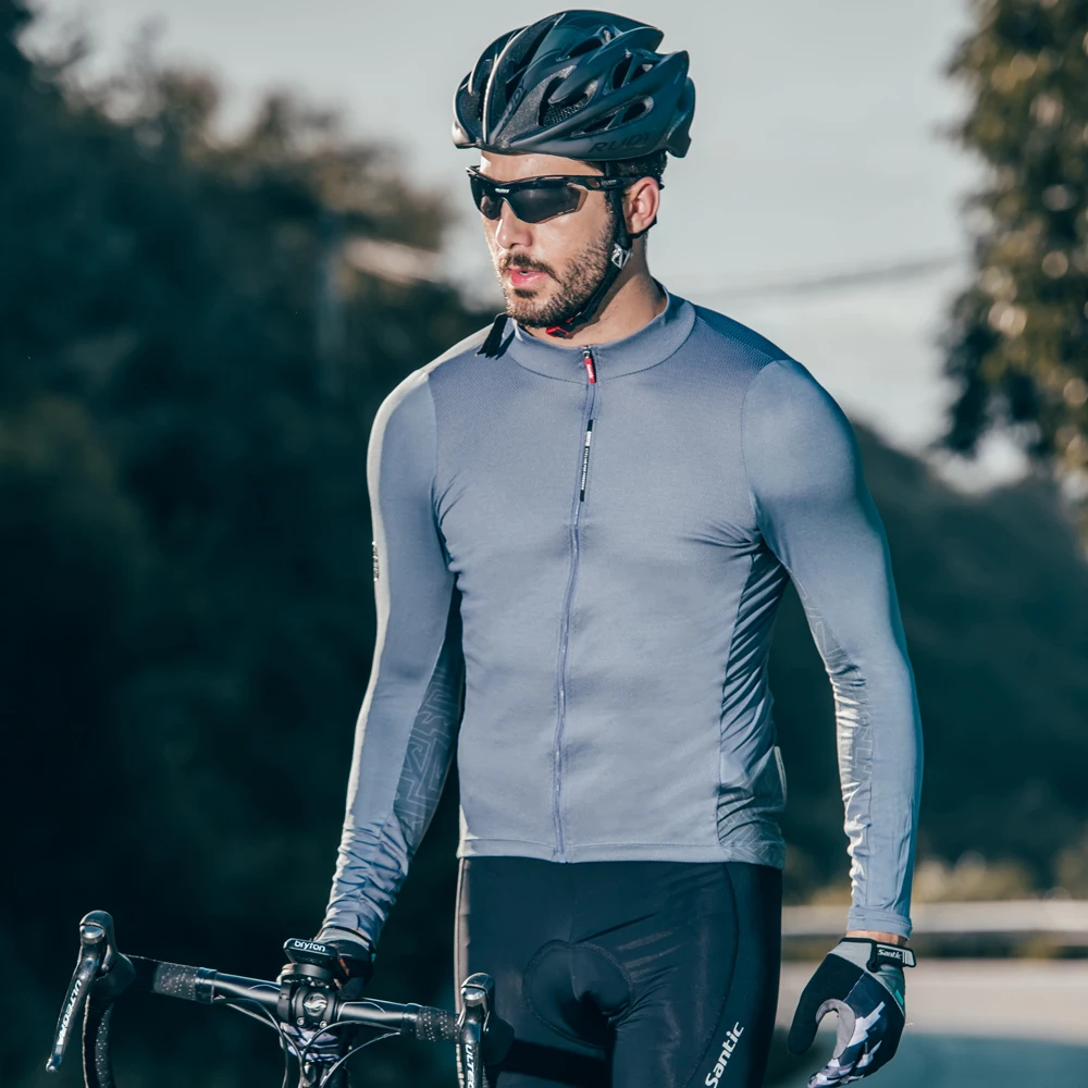 Santic Men Long Sleeve Cycling Jerseys Sun-protective Comfortable Road Bike Top Jersey Spring Autumn Quick Dry Riding Pro Jersey