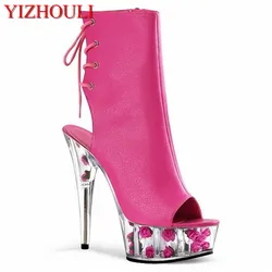 summer women's open toe cool boots shoes 15cm high-heeled shoes fashion lace-up ladies shoes ankle boots 5 colour