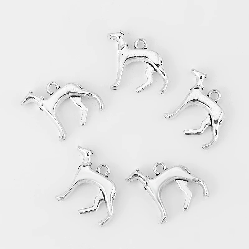 20pcs Silver Color Greyhound Whippet Hound Dog 3D Charms Pendants Beads DIY Necklace Jewelry Finding Handmade Crafts Accessories