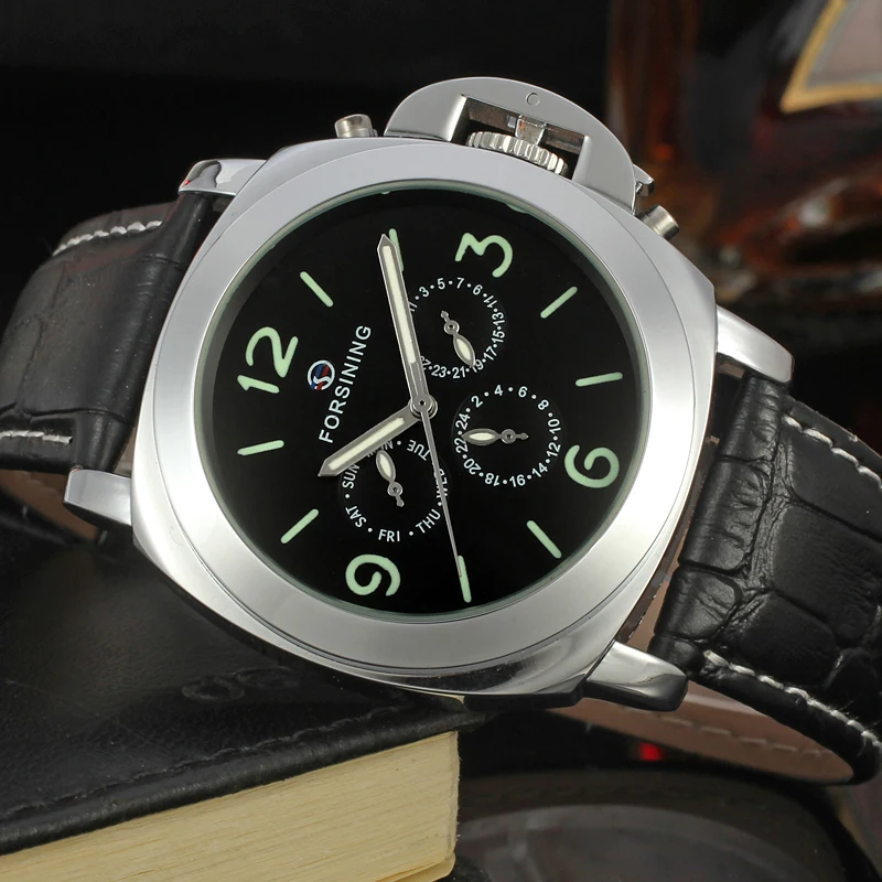 Forsining Men's Top Brand New Automatic Self-winding Genuine Leather Strap Fashion Casual Wristwatch With Date Week For Man Gift