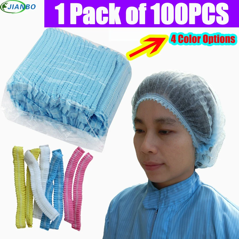 100pcs Disposable Food Workshop Laboratory Caps Non Woven Pleated Anti Dust Shower Cap CleanRoom Pharmaceutical Clear Work Hat