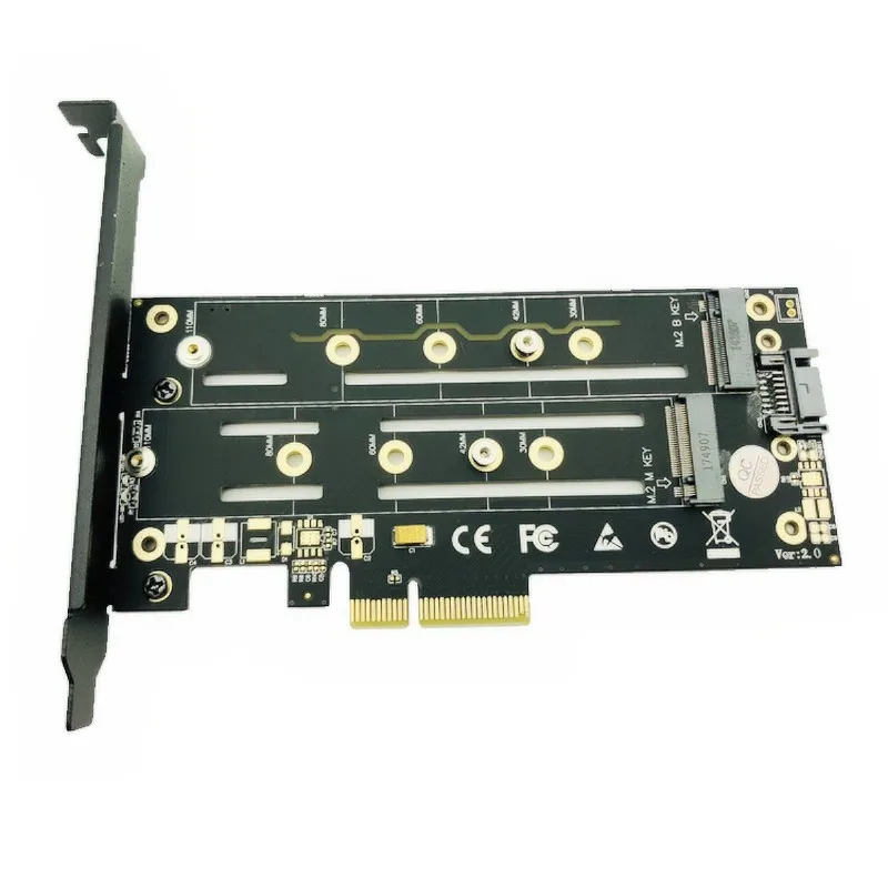 M.2 NVMe SSD NGFF to PCIE X4 Adapter M Key B Key Dual Interface Card Heatsink Low Profile Bracket PCI Express 3.0 2230-22110 SSD