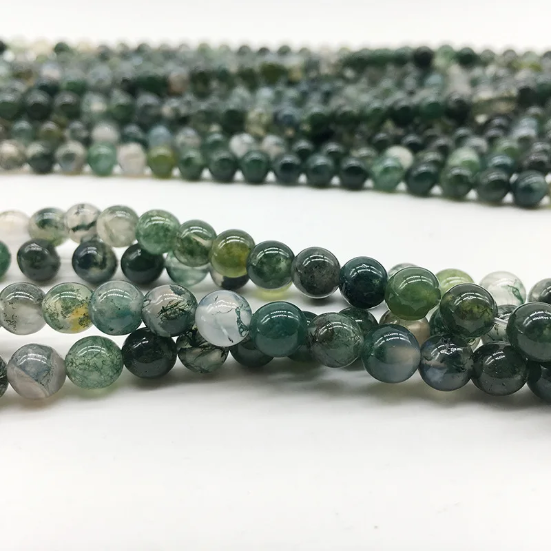 1strand/lot Moss Grass Agat Natural Stone Round Loose Green Beads For jewelry Making 4/6/8/10/12 MM DIY Bracelet Bulk Wholesale