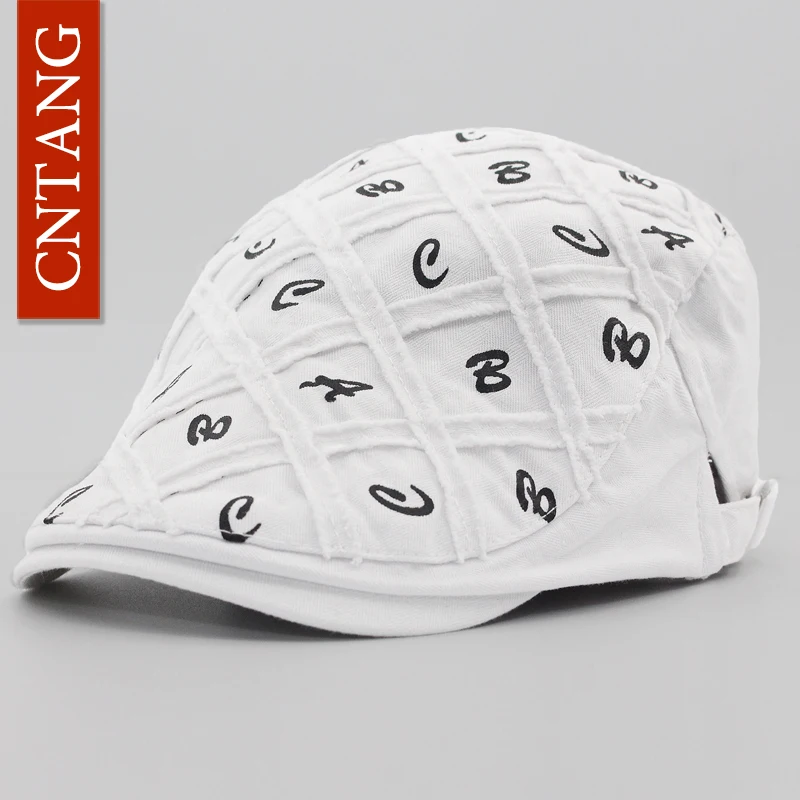 CNTANG Vintage Beret For Men Summer Fashion Flat Hat Casual Visor Caps Brand Designer Retro Men Cotton Cap Button Adjustable