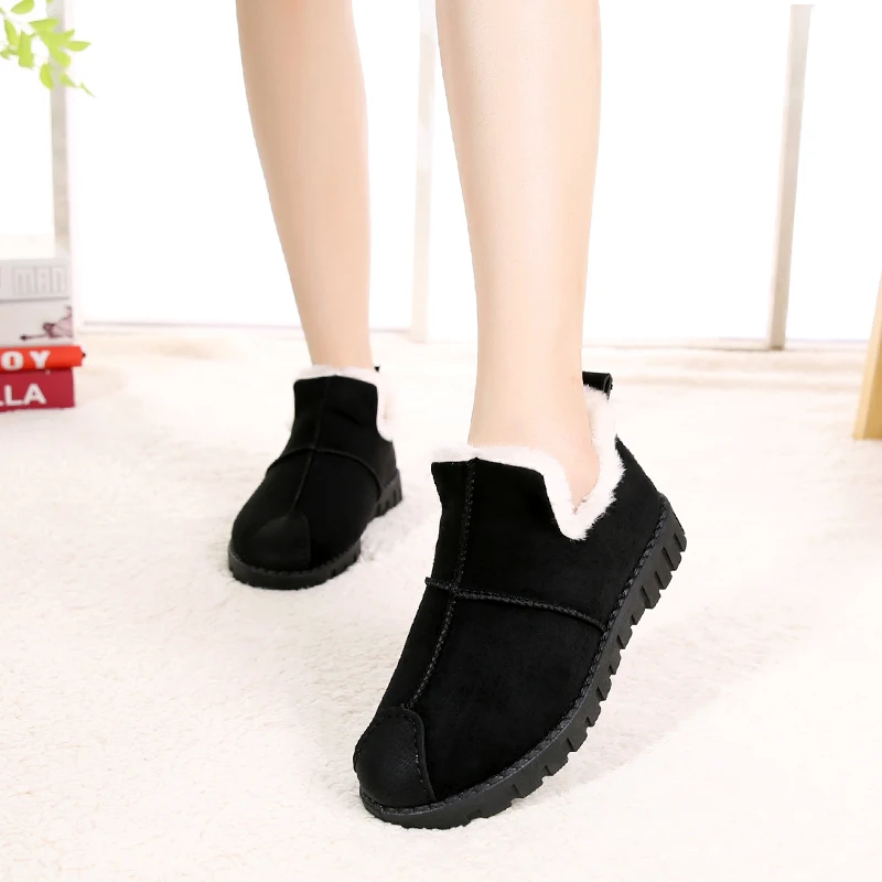 Snow Suede Ankle Boots Women Flats Winter Warm Winter Short Boots New Fashion Suede Boots Snow Women Shoes Fur Plush Suede Shoes