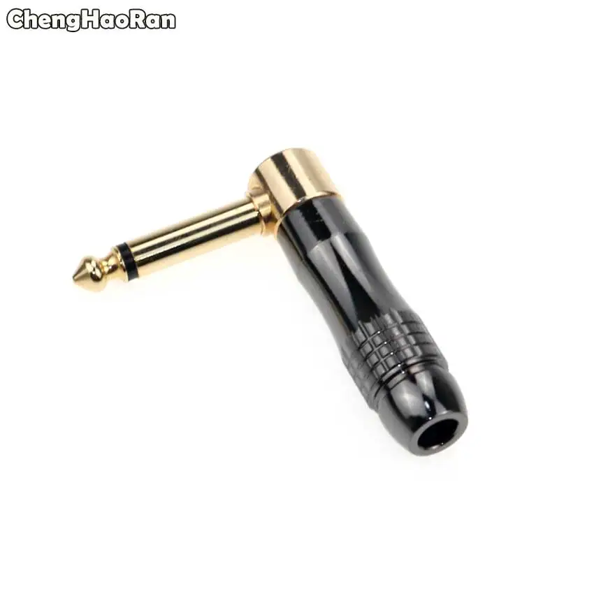 ChengHaoRan ทองเหลือง6.35มม.1/4นิ้ว2 Stereo 90ชายมุมไมโครโฟนสำหรับสายเคเบิลกีตาร์หัวแร้ง