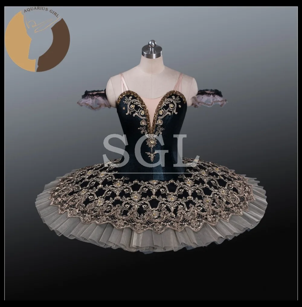 New Arrival Free Shipping Women Black Color Gold Decoration Tutu Adult Platter For Professional Ballet Competition  AT1215