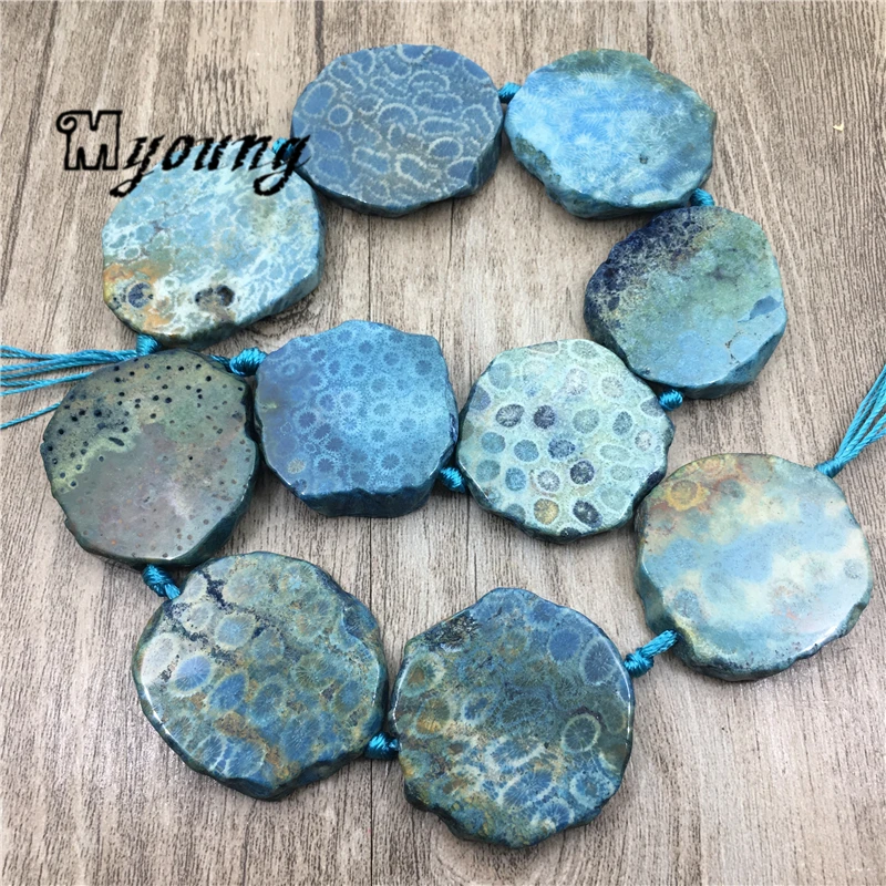 Freeform Sea Blue Chrysanthemum stone Slice Beads,Agates Slab Pendant Beads DIY Jewelry Making  MY1994