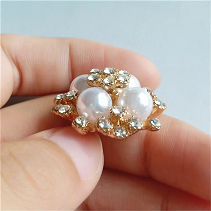 50pcs 25*26mm Gold Color Imitation Pearl Crystal Flower Charm Pendant for DIY Handmade Women Jewelry Making wholesale