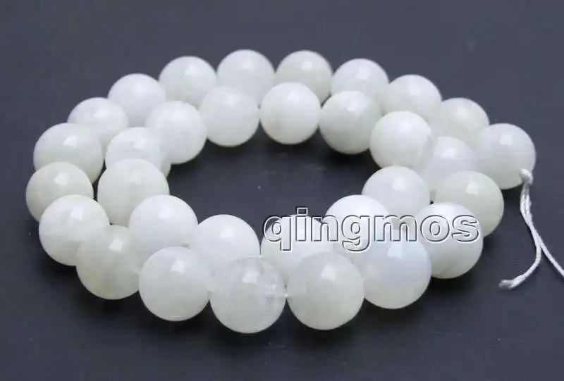 

Qingmos 12mm White Round Natural High Quality Moonstone Loose Beads for Jewelry Making DIY Necklace Strand 15'' los774