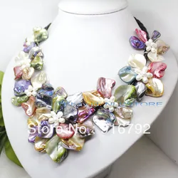 free P&P *******fashion Mix color mother of pearl shell weave flower necklace 18'' jewelry gem