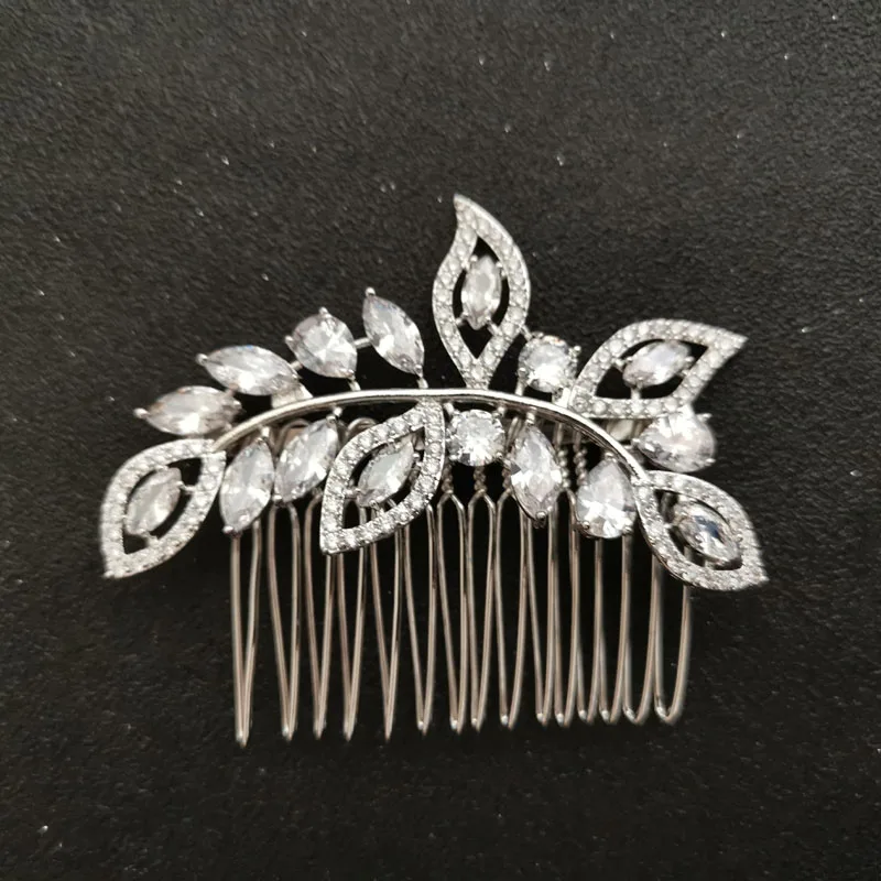 SLBRIDAL Luxury Trendy Charm Fashion Prong Setting Cubic Zirconia Wedding Hair Comb Bridal Women Girls Jewelry Hair Accessories