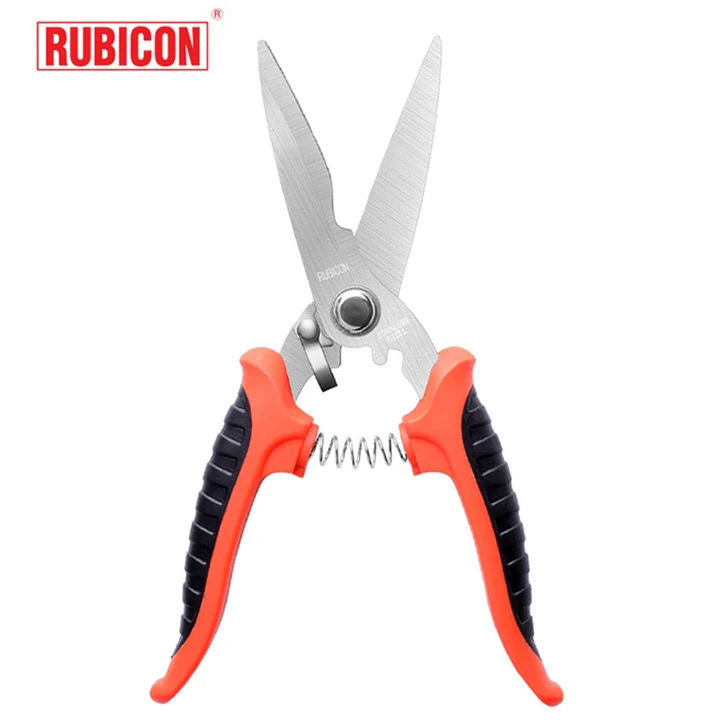 

Japan RUBICON RCZ-727 Scissors 203mm (8 inch) With Toothed, Non-slip handle, Sharp For Gardening Cutting Wire, Kevlar