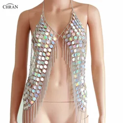 Chran New Sexy Spark Vest Summer Mermaid Crop Tops Tassel Halter Necklaces Bikini Wear Sequin Womens Party Jewelry Accessories