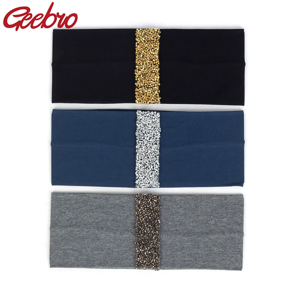Geebro moda damska bawełna rozciągliwy dżetów wstążka z pałąkiem na głowę akcesoria dziewczęce kobiece czechy Hairband chusta na głowę dla pań