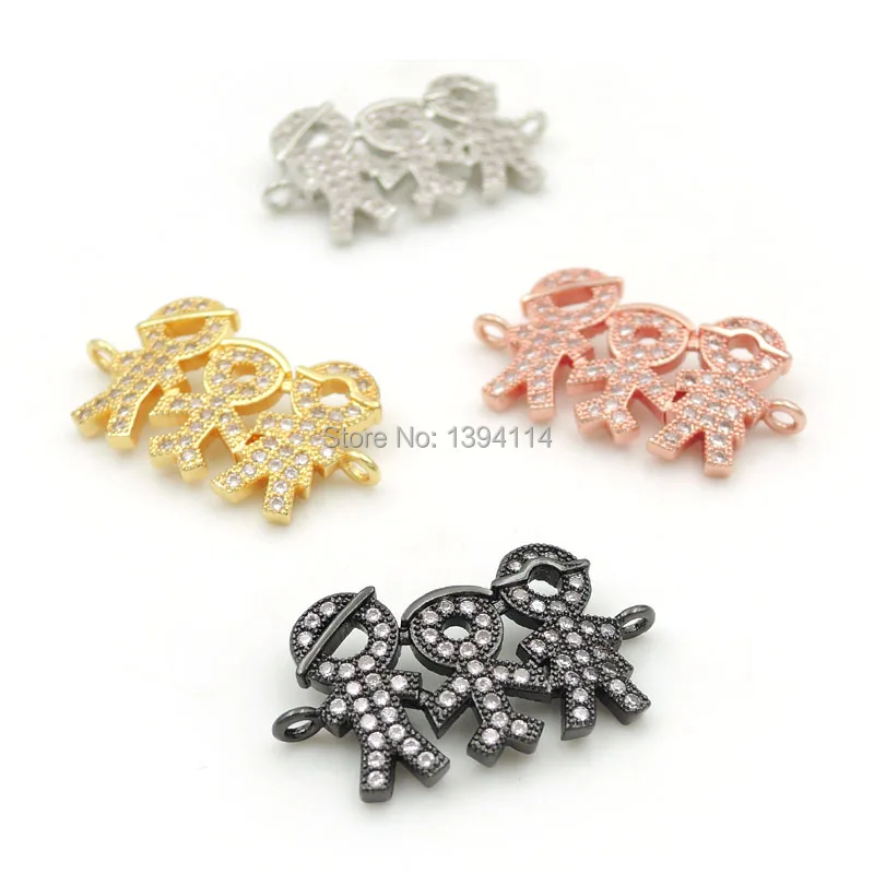 25*15*2mm Micro Pave Clear CZ Combination Connector Of 3 People Fit For Women As DIY Bracelets Accessory