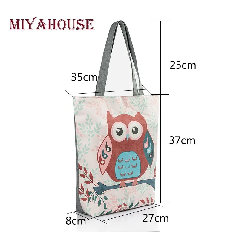 Floral And Owl Printed  Women\'s Casual Tote Female Daily Use Female Shopping Bag Ladies Single Shoulder Handbag Simple Beach Bag