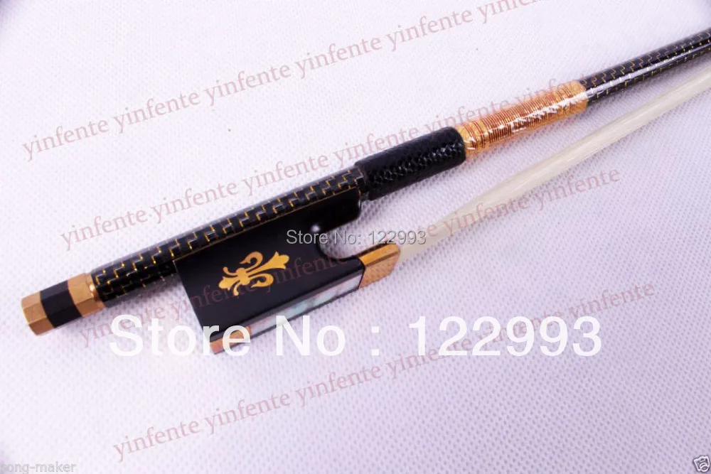 New Violin Bow Plaid Carbon Fiber Round Stick Golden String Ebony Frog 4/4 #7