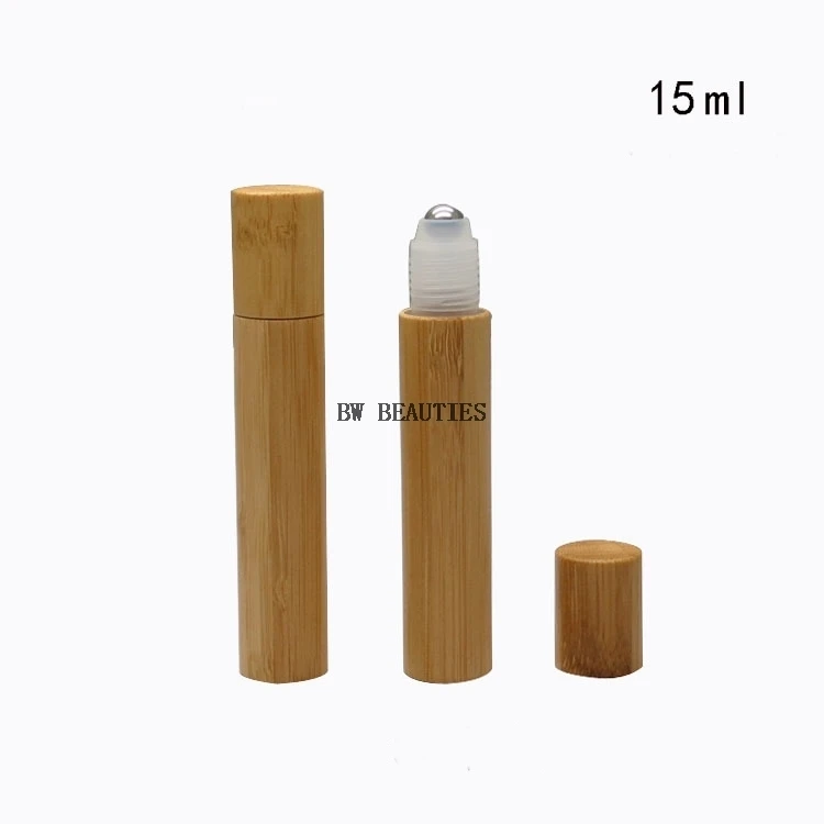 500Pcs/Lot Bamboo Roll On Bottle 15ML Empty Essential Oil Bottle Cosmetic Lotion Liquid Perfume Oil Refillable Sample Container