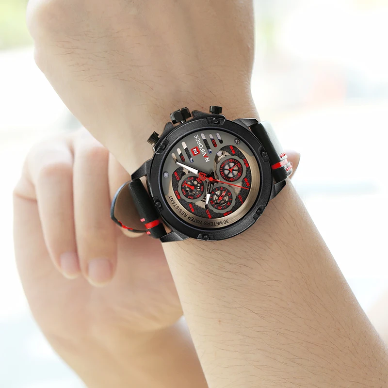 Orologi da uomo NAVIFORCE di Marca di Lusso Della Vigilanza Del Quarzo In Pelle Uomo di Sport Orologi Da Polso Impermeabile Maschio Orologio Con Box
