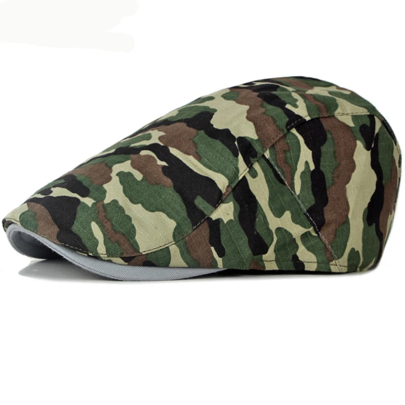 HT2362 Spring Summer Men Women Sun Hat Vintage Camo Camouflage Beret Cap Adjustable   Flat Cap Army Military Beret Men