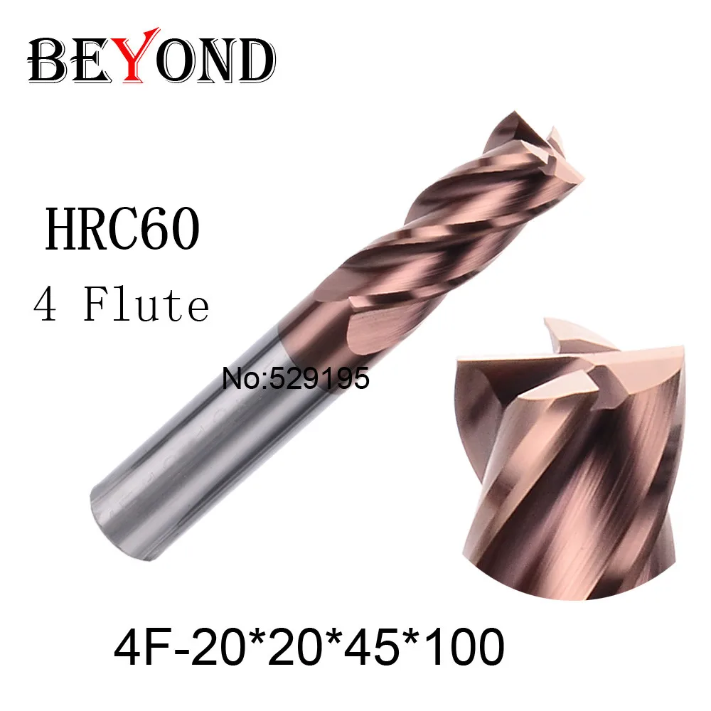 4f-20*20*45*100,hrc60,material Carbide Square Flatted End Mill four 4 flute 20mm coating nano use for High-speed milling machine