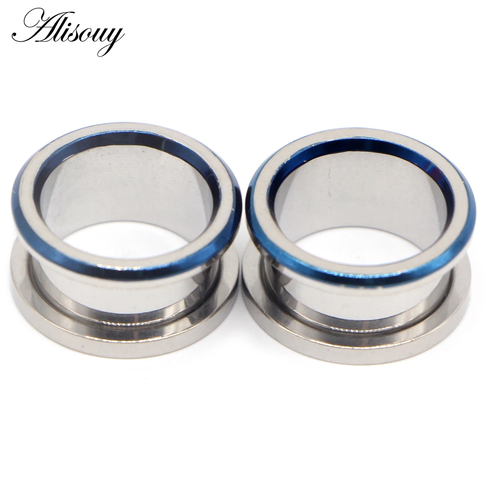 Alisouy 2pcs Ear Plugs Tunnels Stainless Steel Pulley White Line Screw Extender Stretcher Fashion Piercing Body Jewelry Earrings